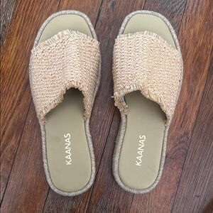 Kaanas Tan Woven Slide Sandals
